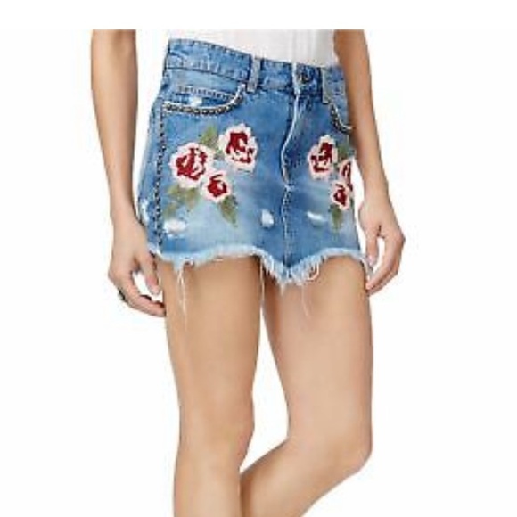 Free People Floral Embroidered Denim Mini Skirt - Picture 2 of 9